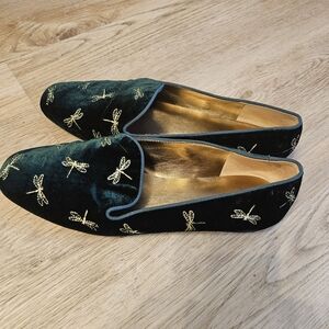 Ann Taylor Velvet Loafers with Gold Embroidery